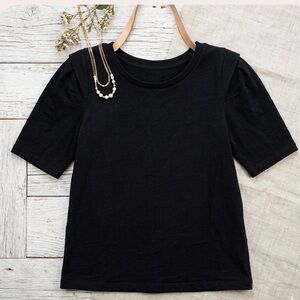 LOFT Black Puff Sleeve Top Women’s Large Cotton Minimalist Chic